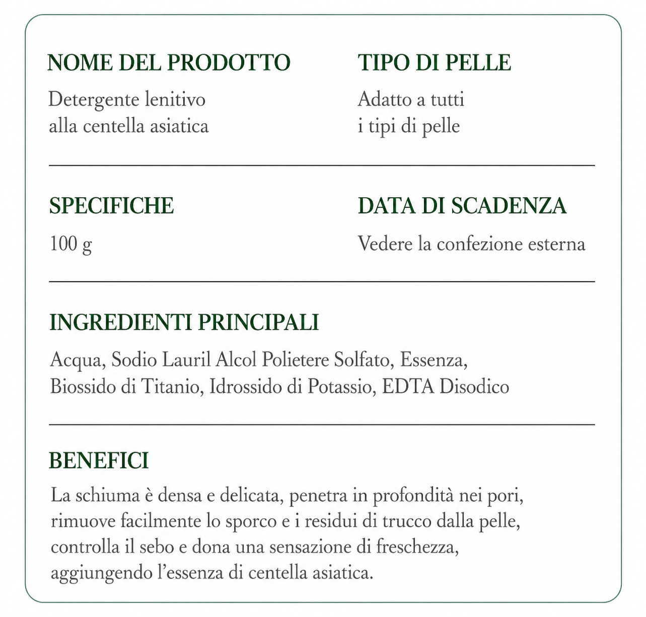 Detergente viso alla Centella Asiatica